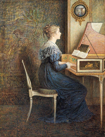 An Old Song Black Ornate Wood Framed Art Print with Double Matting by Hennessy, William John