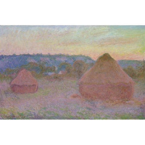 Stacks of Wheat (End of Day, Autumn) Black Modern Wood Framed Art Print with Double Matting by Monet, Claude