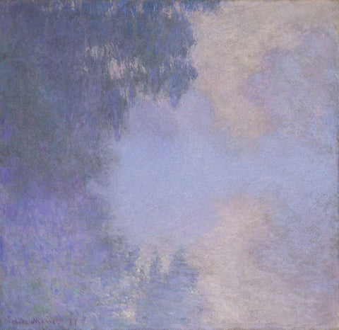 Branch of the Seine near Giverny (Mist) Black Ornate Wood Framed Art Print with Double Matting by Monet, Claude
