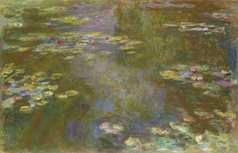 Water Lily Pond Black Ornate Wood Framed Art Print with Double Matting by Monet, Claude