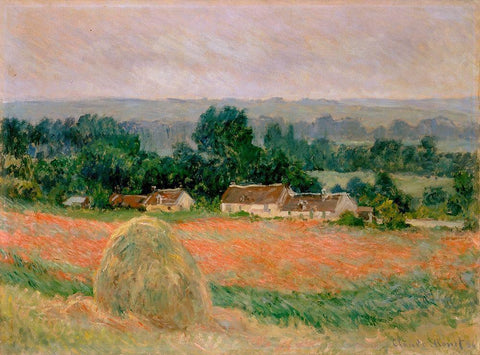 Haystack at Giverny White Modern Wood Framed Art Print with Double Matting by Monet, Claude