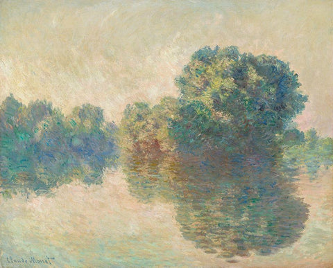 The Seine at Giverny White Modern Wood Framed Art Print with Double Matting by Monet, Claude