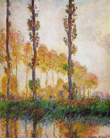 Poplars (Autumn) White Modern Wood Framed Art Print with Double Matting by Monet, Claude
