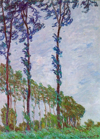 Poplars (Wind effect) White Modern Wood Framed Art Print with Double Matting by Monet, Claude