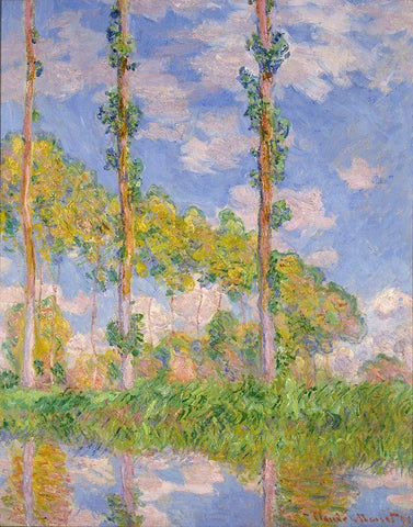 Poplars in the sun White Modern Wood Framed Art Print with Double Matting by Monet, Claude