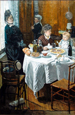 The Luncheon (1868) White Modern Wood Framed Art Print with Double Matting by Monet, Claude