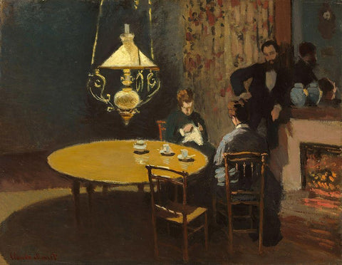 Interior, after Dinner White Modern Wood Framed Art Print with Double Matting by Monet, Claude