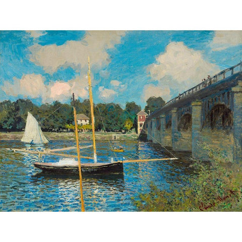 The Bridge at Argenteuil White Modern Wood Framed Art Print by Monet, Claude