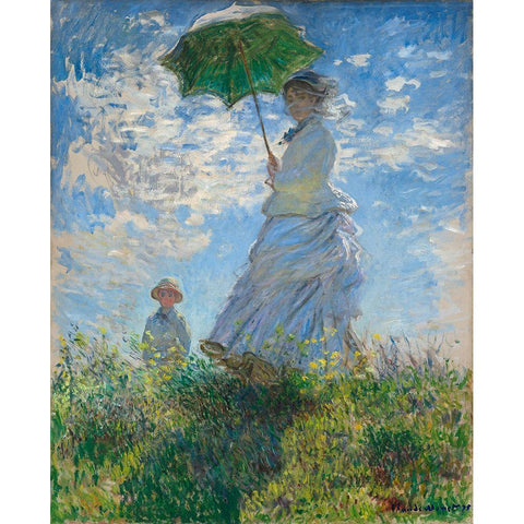 Woman with a Parasol - Madame Monet and Her Son Gold Ornate Wood Framed Art Print with Double Matting by Monet, Claude