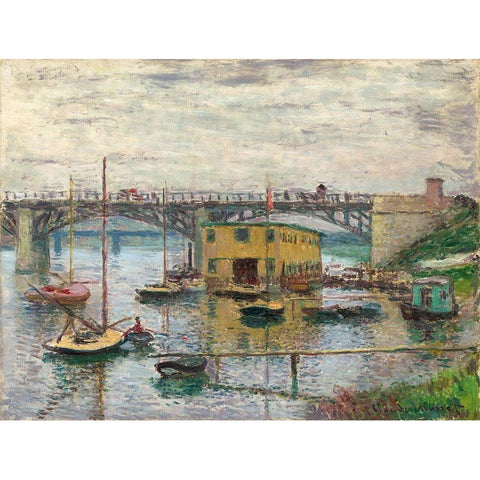 Bridge at Argenteuil on a Gray Day Gold Ornate Wood Framed Art Print with Double Matting by Monet, Claude
