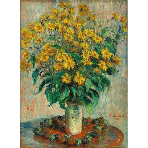 Jerusalem Artichoke Flowers Gold Ornate Wood Framed Art Print with Double Matting by Monet, Claude