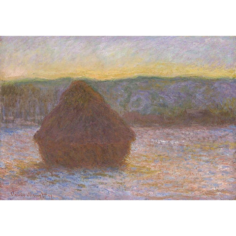 Stack of Wheat (Thaw, Sunset) White Modern Wood Framed Art Print by Monet, Claude