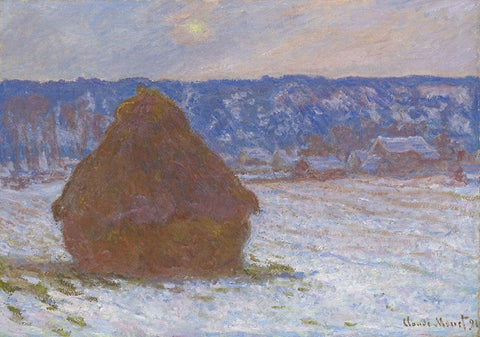 Stack of Wheat (Snow Effect, Overcast Day) White Modern Wood Framed Art Print with Double Matting by Monet, Claude
