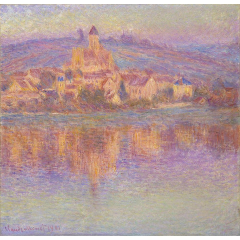 Vétheuil 1901 Black Modern Wood Framed Art Print with Double Matting by Monet, Claude