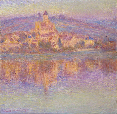 Vétheuil 1901 White Modern Wood Framed Art Print with Double Matting by Monet, Claude