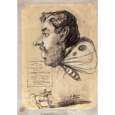 Caricature of Jules Didier (“Butterfly Manâ€) Gold Ornate Wood Framed Art Print with Double Matting by Monet, Claude