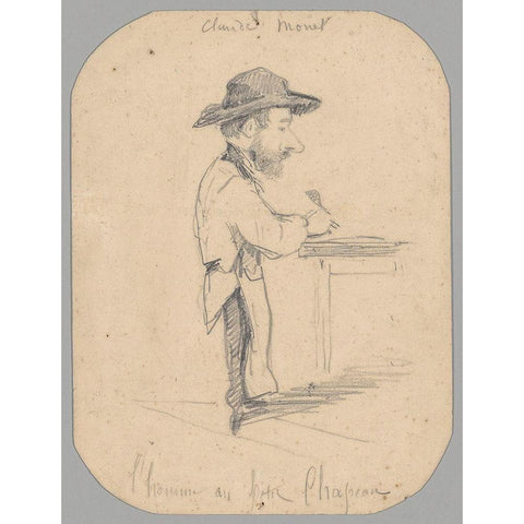 Caricature of a Man in the Small Hat Black Modern Wood Framed Art Print by Monet, Claude