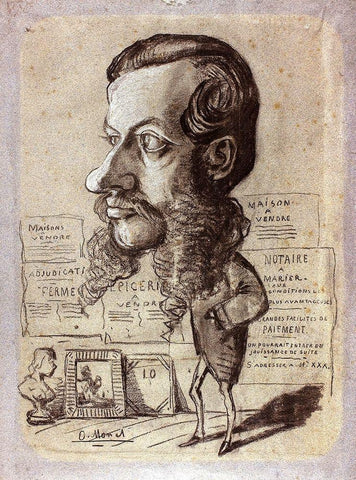 Caricature of Léon Manchon Black Ornate Wood Framed Art Print with Double Matting by Monet, Claude