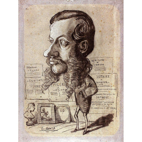 Caricature of Léon Manchon Black Modern Wood Framed Art Print with Double Matting by Monet, Claude