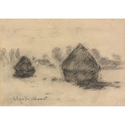 Stacks of Wheat Gold Ornate Wood Framed Art Print with Double Matting by Monet, Claude