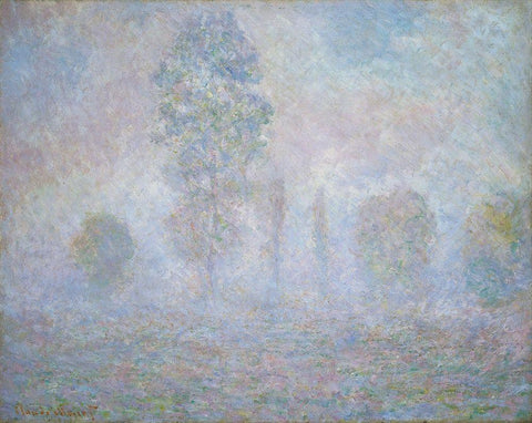 Morning Haze White Modern Wood Framed Art Print with Double Matting by Monet, Claude