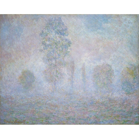 Morning Haze Black Modern Wood Framed Art Print with Double Matting by Monet, Claude
