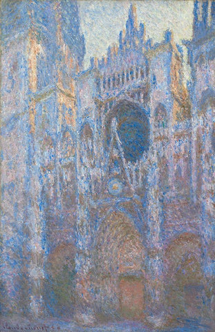 Rouen Cathedral, West Façade Black Ornate Wood Framed Art Print with Double Matting by Monet, Claude