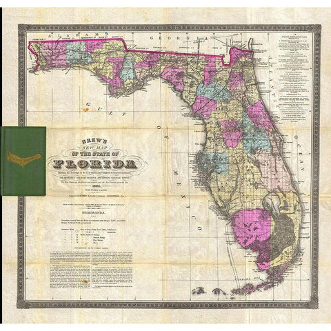New Map of The State of Florida, 1870 White Modern Wood Framed Art Print by Drew, Columbus