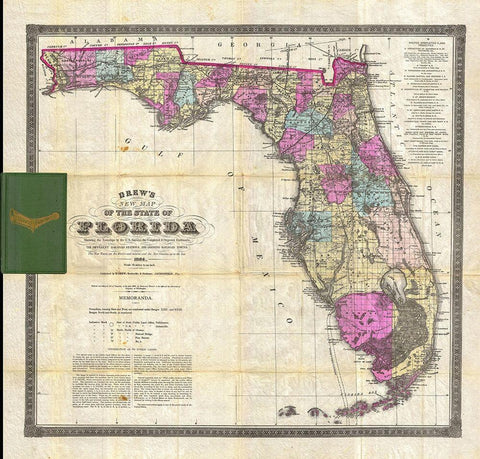 New Map of The State of Florida, 1870 White Modern Wood Framed Art Print with Double Matting by Drew, Columbus