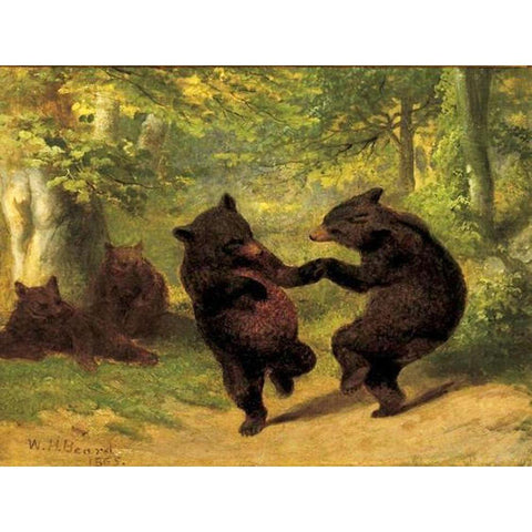 Dancing Bears Black Modern Wood Framed Art Print by Beard, William Holbrook