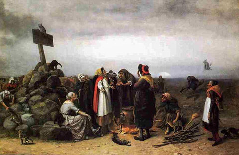 The Witches Convention Black Ornate Wood Framed Art Print with Double Matting by Beard, William Holbrook