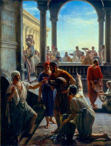 Wedding at Cana White Modern Wood Framed Art Print with Double Matting by Bloch, Carl