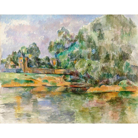 Riverbank Black Modern Wood Framed Art Print with Double Matting by Cezanne, Paul