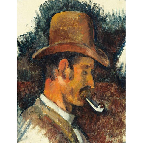 Man with Pipe Black Modern Wood Framed Art Print by Cezanne, Paul