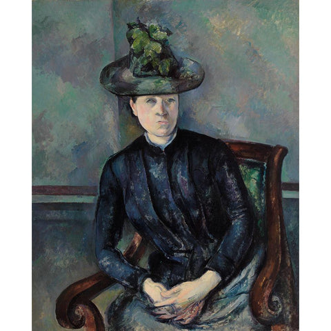 Madame Cézanne with Green Hat  Gold Ornate Wood Framed Art Print with Double Matting by Cezanne, Paul