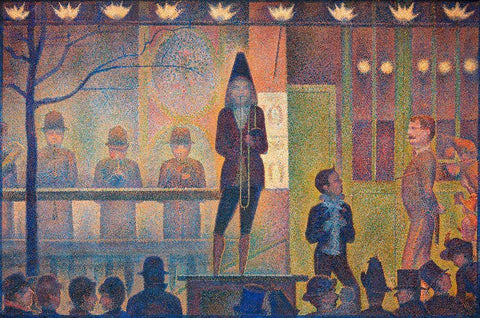 Circus Sideshow White Modern Wood Framed Art Print with Double Matting by Seurat, Georges