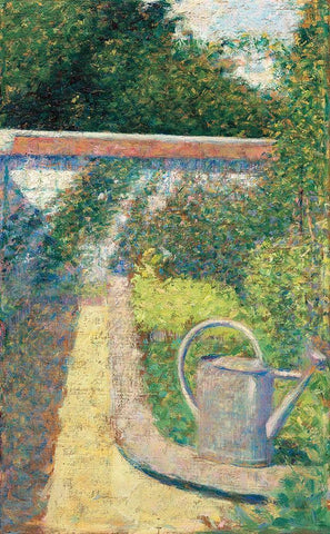 The Watering Can–Garden at Le Raincy Black Ornate Wood Framed Art Print with Double Matting by Seurat, Georges