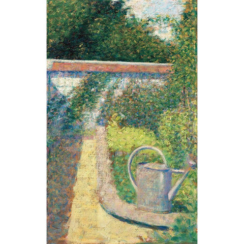 The Watering Can–Garden at Le Raincy Black Modern Wood Framed Art Print by Seurat, Georges