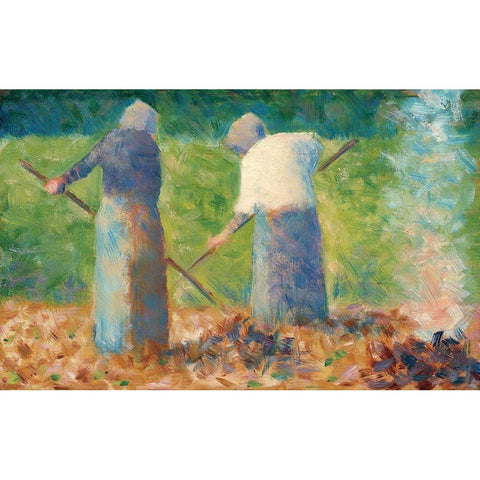 Haymakers at Montfermeil  Black Modern Wood Framed Art Print with Double Matting by Seurat, Georges