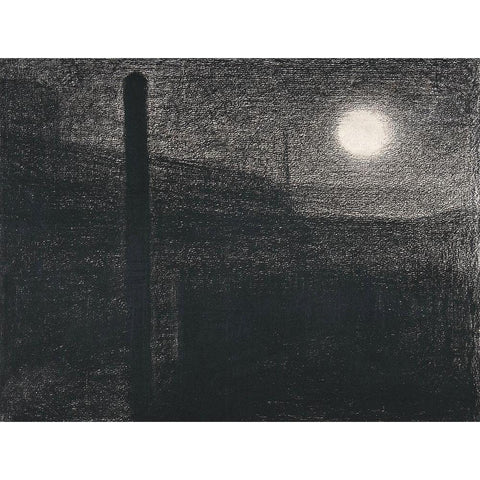 Courbevoie, Factories by Moonlight  Black Modern Wood Framed Art Print with Double Matting by Seurat, Georges