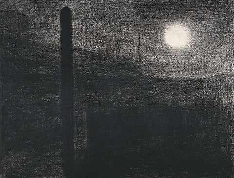 Courbevoie, Factories by Moonlight  White Modern Wood Framed Art Print with Double Matting by Seurat, Georges