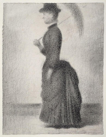 Woman Walking with a Parasol  White Modern Wood Framed Art Print with Double Matting by Seurat, Georges