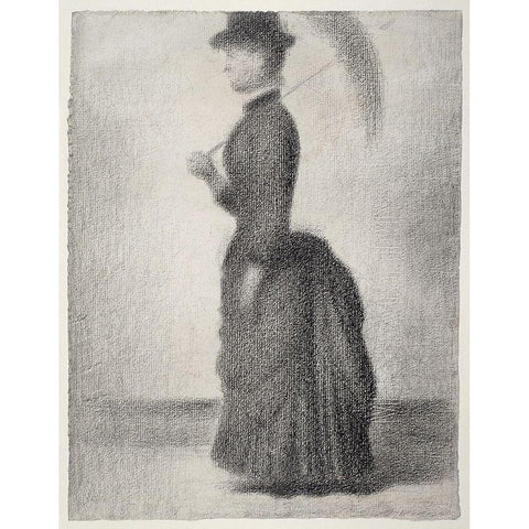 Woman Walking with a Parasol  Black Modern Wood Framed Art Print by Seurat, Georges