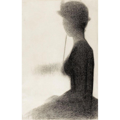 Seated Woman with a Parasol  Black Modern Wood Framed Art Print with Double Matting by Seurat, Georges
