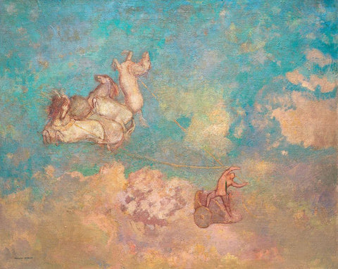 The Chariot of Apollo White Modern Wood Framed Art Print with Double Matting by Redon, Odilon