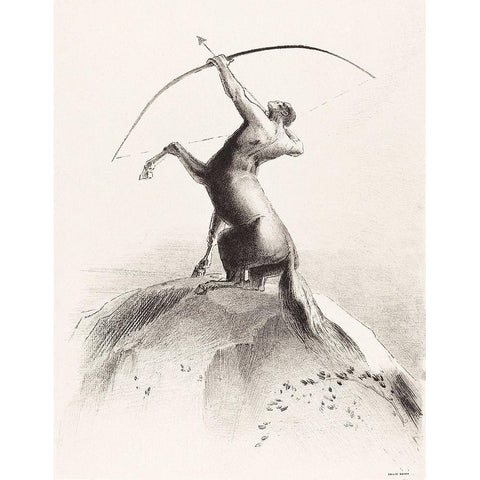 Centaur Aiming at the Clouds  Gold Ornate Wood Framed Art Print with Double Matting by Redon, Odilon