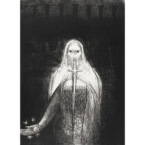 And He Had in His Right Hand Seven Stars, and Out of His Mouth Went a Sharp Two-Edged Sword Gold Ornate Wood Framed Art Print with Double Matting by Redon, Odilon