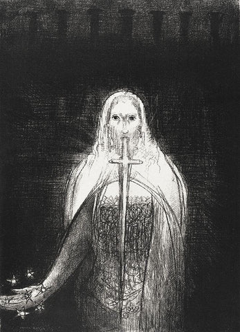 And He Had in His Right Hand Seven Stars, and Out of His Mouth Went a Sharp Two-Edged Sword  White Modern Wood Framed Art Print with Double Matting by Redon, Odilon