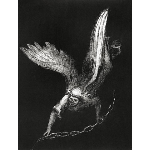 And I Saw an Angel Come Down From Heaven, Having the Key of the Bottomless Pit and a Great Chain in Black Modern Wood Framed Art Print with Double Matting by Redon, Odilon