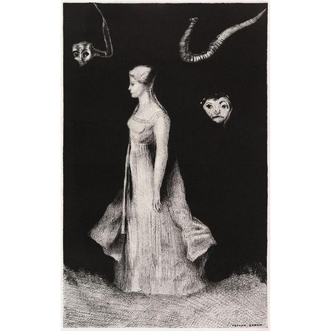 Haunting White Modern Wood Framed Art Print by Redon, Odilon